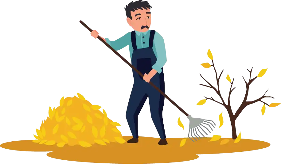 Thunder Lawns Worker Thunder Lawns lawn care specialist doing deep leaf removal